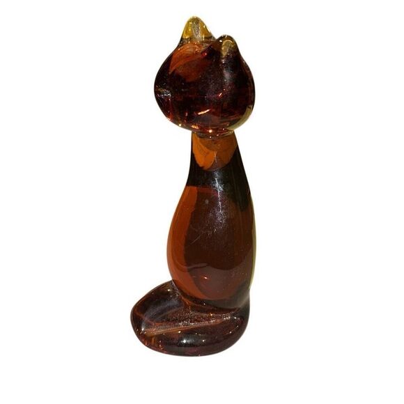 MCM 5.5" Amber Glass Cat Paperweight Figurine, Vintage, Rare Find, Elegant Decor - Picture 4 of 9